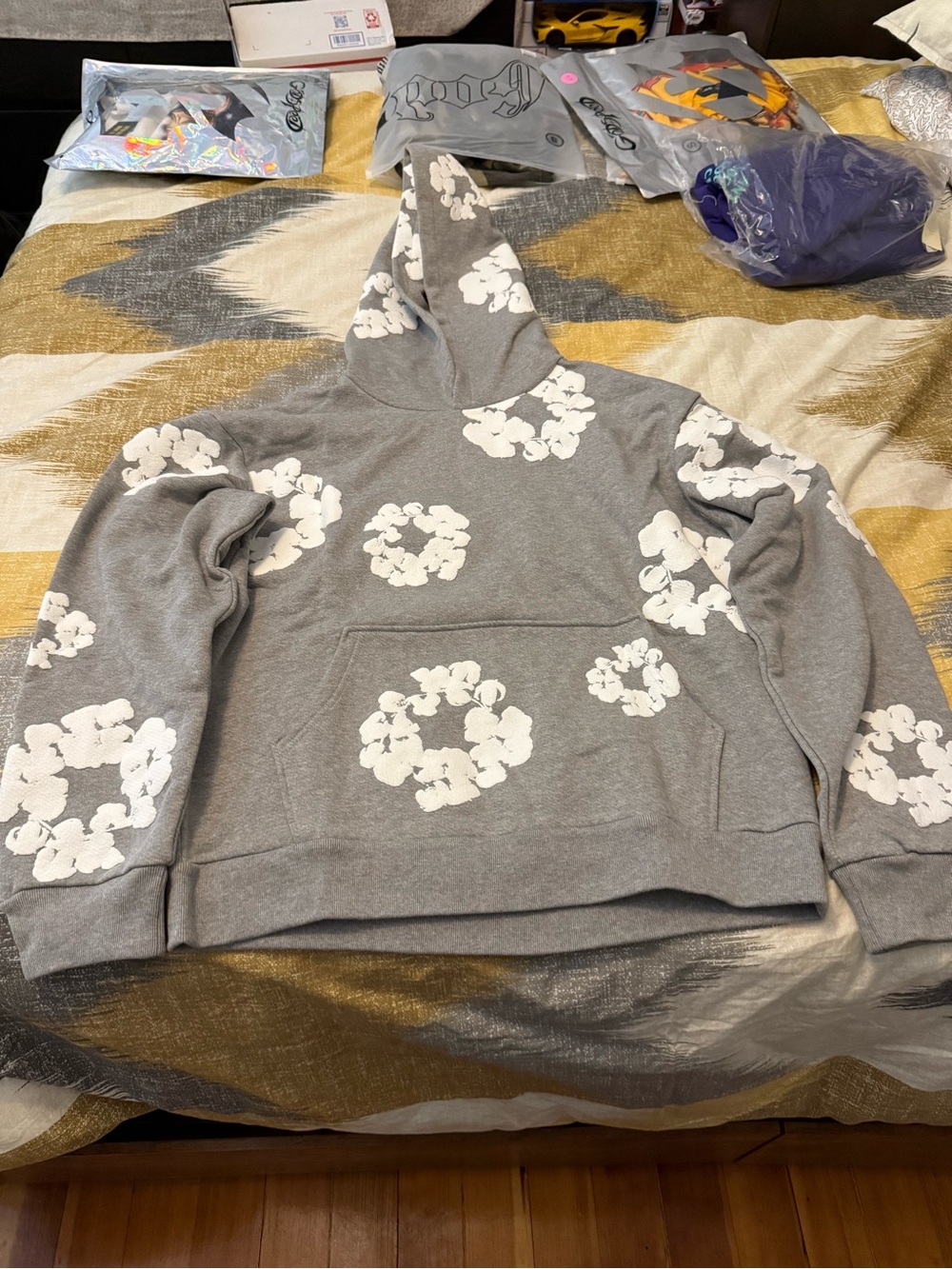 Denim Tears Cotton Wreath Men’s Grey Fleece Hoodie Size L
